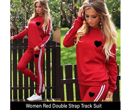Women Red Double Strap Track Suit